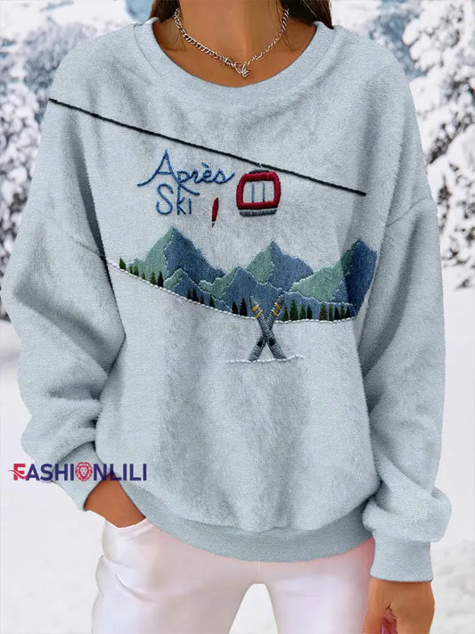 Women’s Ski Print Casual Top Light Blue / S