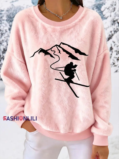 Women’s Ski Print Casual Top Pink / S