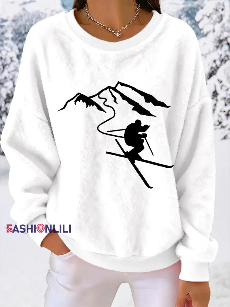 Women’s Ski Print Casual Top White / S