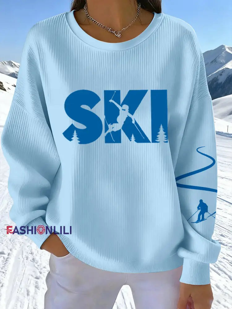 Women’s Ski Print Sweatshirt Blue / S