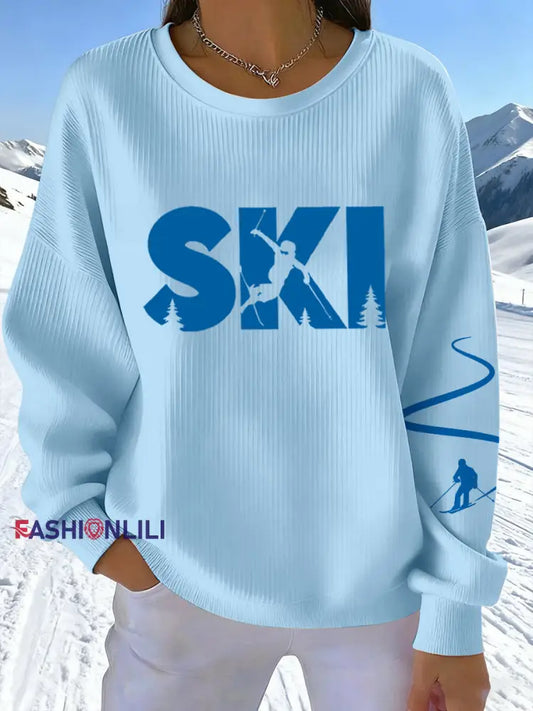 Women’s Ski Print Sweatshirt Blue / S