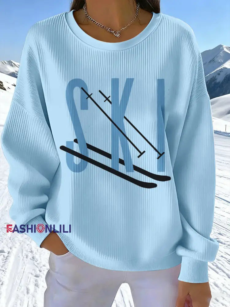 Women’s Ski Print Sweatshirt Blue / S