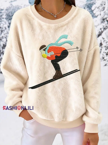 Women’s Skiing Downhill Fleece Sweatshirts Apricot / S