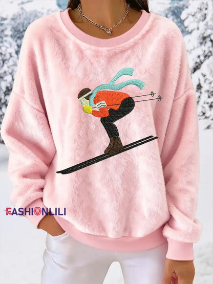 Women’s Skiing Downhill Fleece Sweatshirts Pink / S