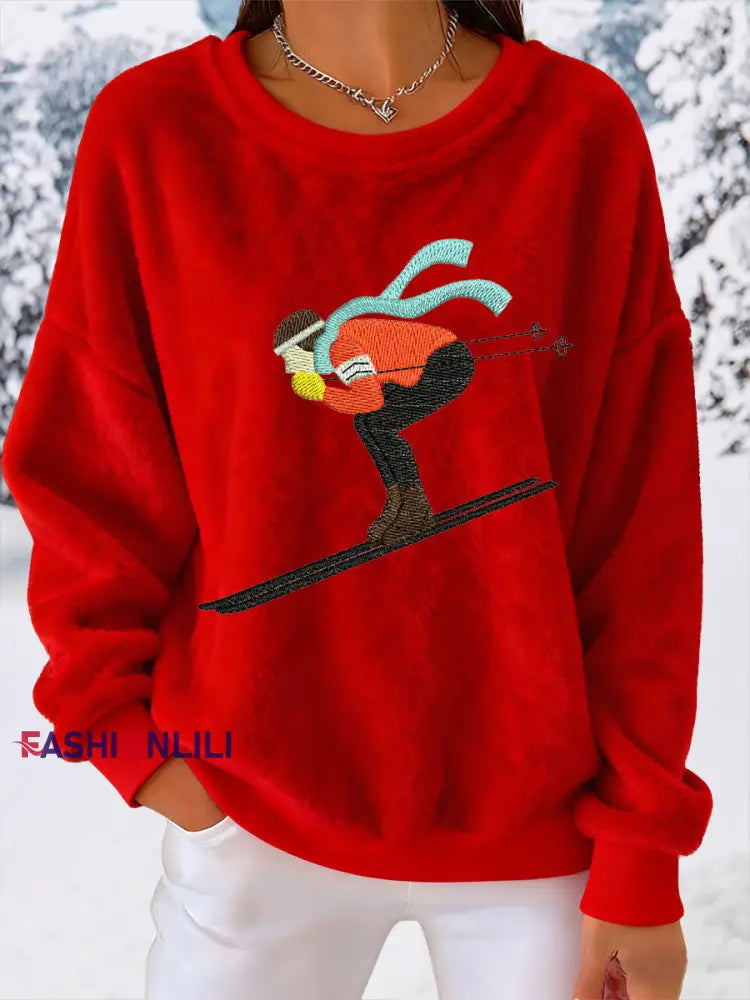 Women’s Skiing Downhill Fleece Sweatshirts Red / S