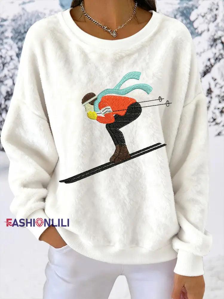 Women’s Skiing Downhill Fleece Sweatshirts White / S