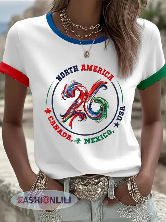 Women’s Soccer 2026 Print Casual T-Shirt - White / S