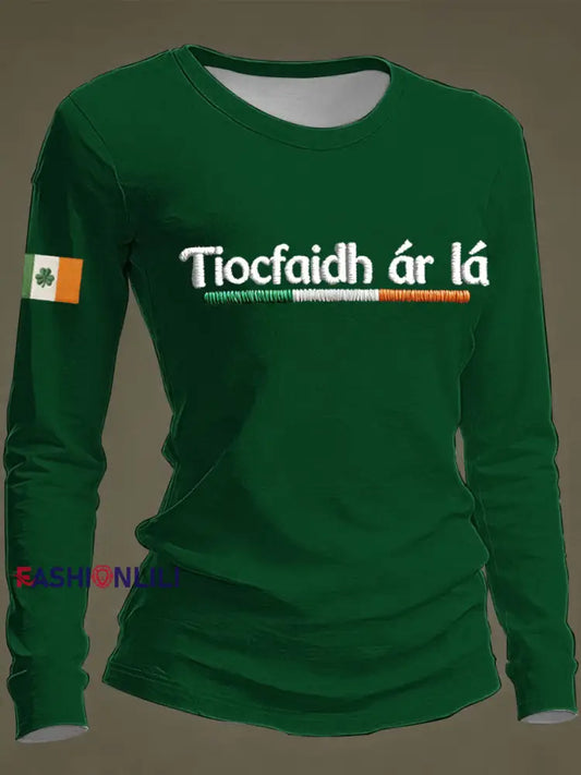 Women’s St. Patrick’s Day Print Casual Long-Sleeve T-Shirt Green / S