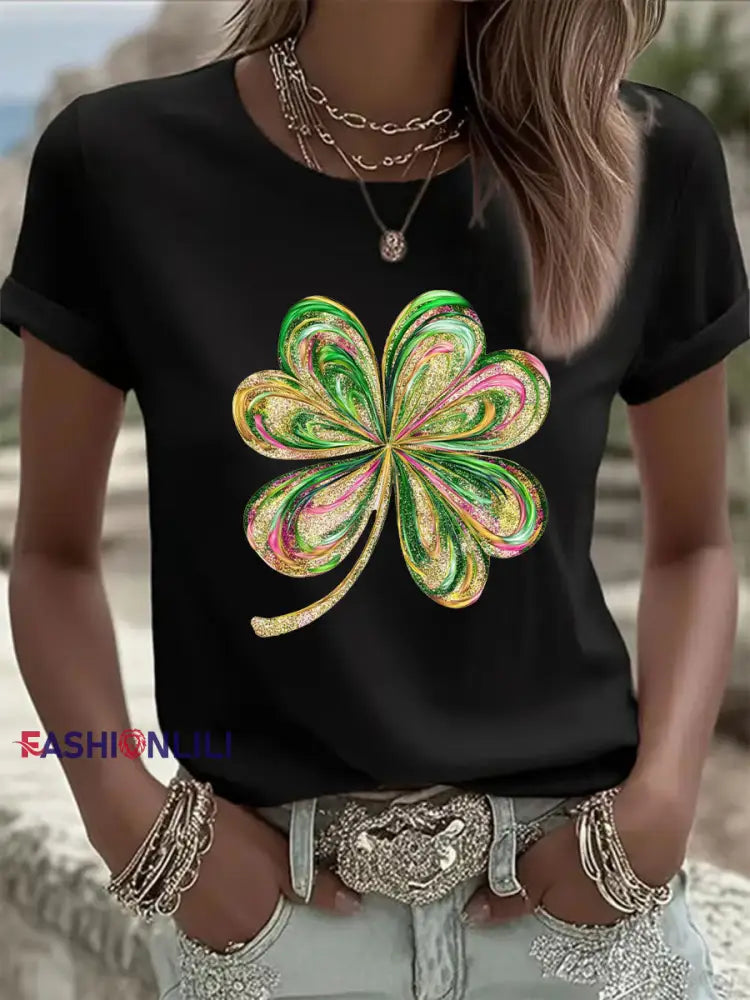 Women’s St. Patrick’s Day Printed Casual T-Shirt Black / S