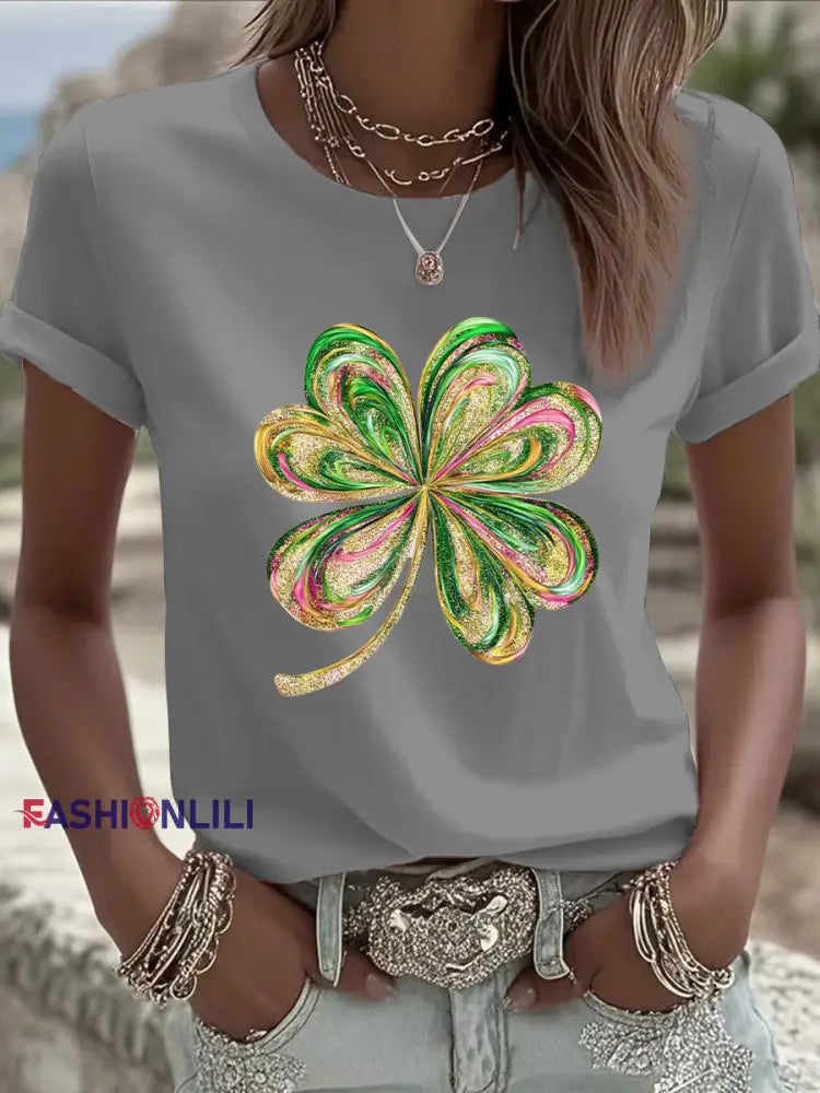 Women’s St. Patrick’s Day Printed Casual T-Shirt Gray / S