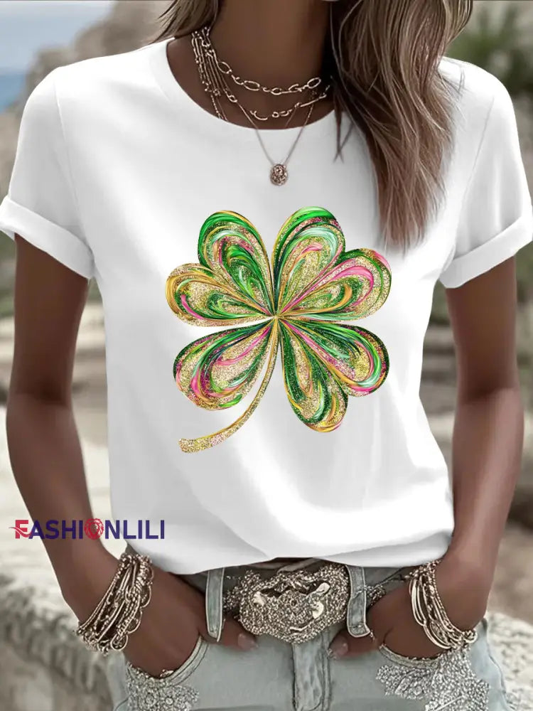 Women’s St. Patrick’s Day Printed Casual T-Shirt White / S