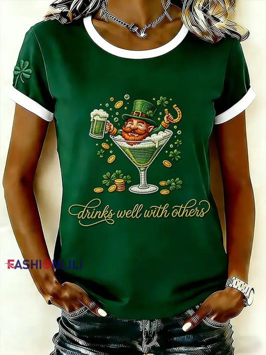Women’s St. Patrick’s Day Shamrock Art Short-Sleeve T-Shirt Dark Green / S