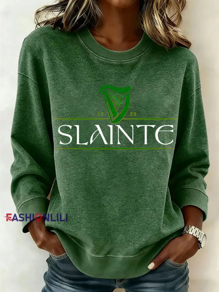Women’s St. Patrick’s Day Shamrock Print Casual Sweatshirt Green / S