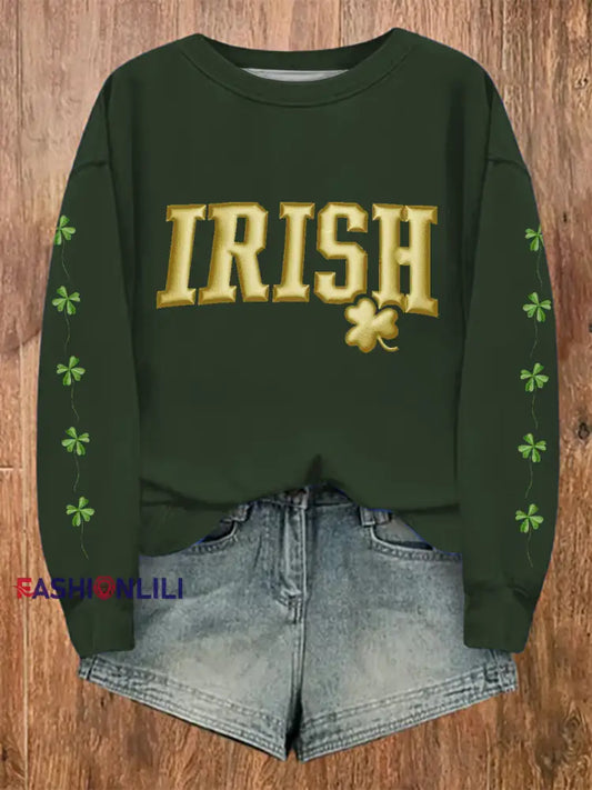 Women’s St.Patricks Day Shamrocks Art Printed Sweatshirt Dark Green / S