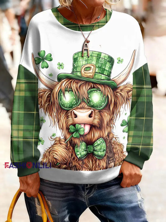 Women’s St.Patricks Day Shamrocks Art Printed Sweatshirt White / S