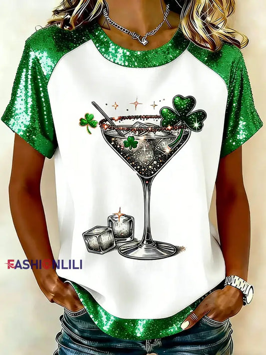 Women’s St Patrick’s Shamrock Hot Mess Printed Short-Sleeved T-Shirt White / S