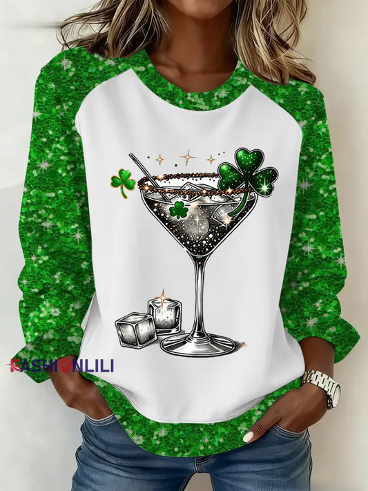 Women’s St Patrick’s Shamrock Hot Mess Printed Sweatershirt White / S