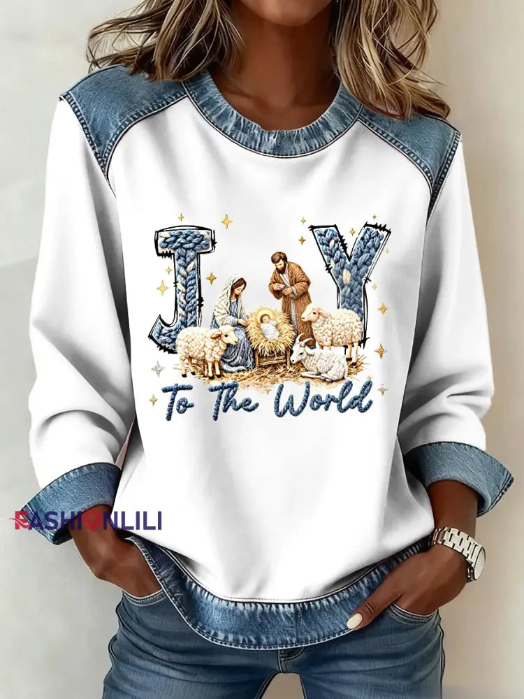 Women’s The Birth Of Jesus Denim Patchwork Top White / S