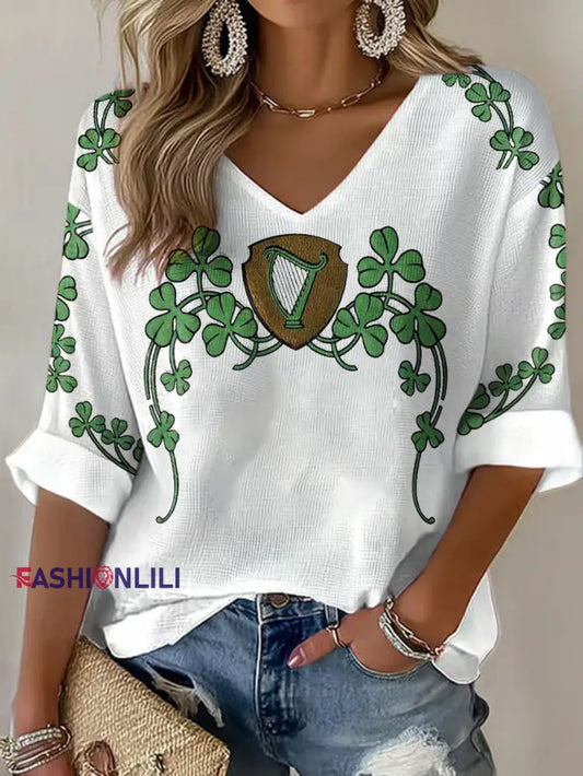 Women’s The Green Army Ireland Rugby Lover Printed Waffle Tops White / S