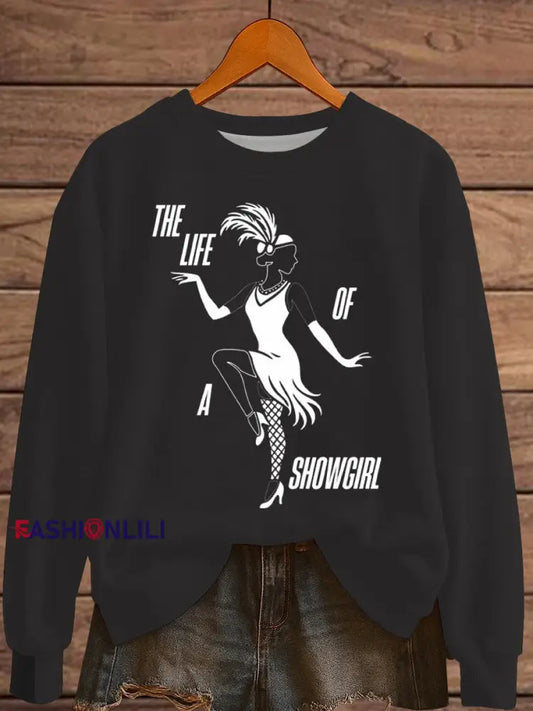 Women’s The Life of A Show Girl Fan Print Sweatshirt Black / S