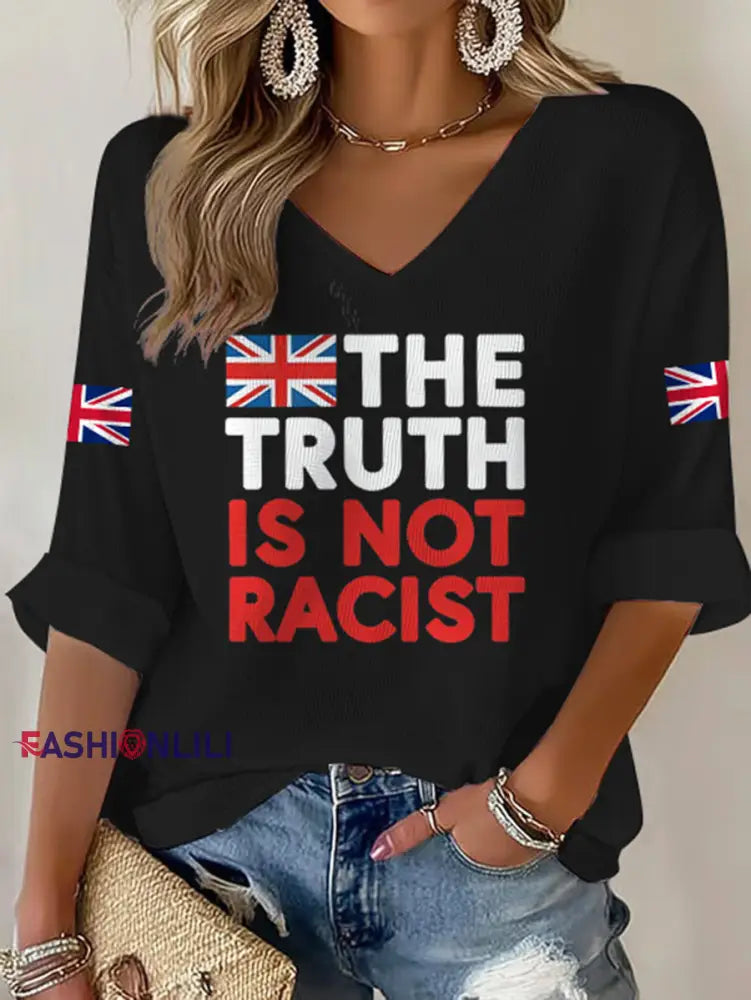 Women’s The Truth Is Not Racist UK Waffle T shirt Black / S