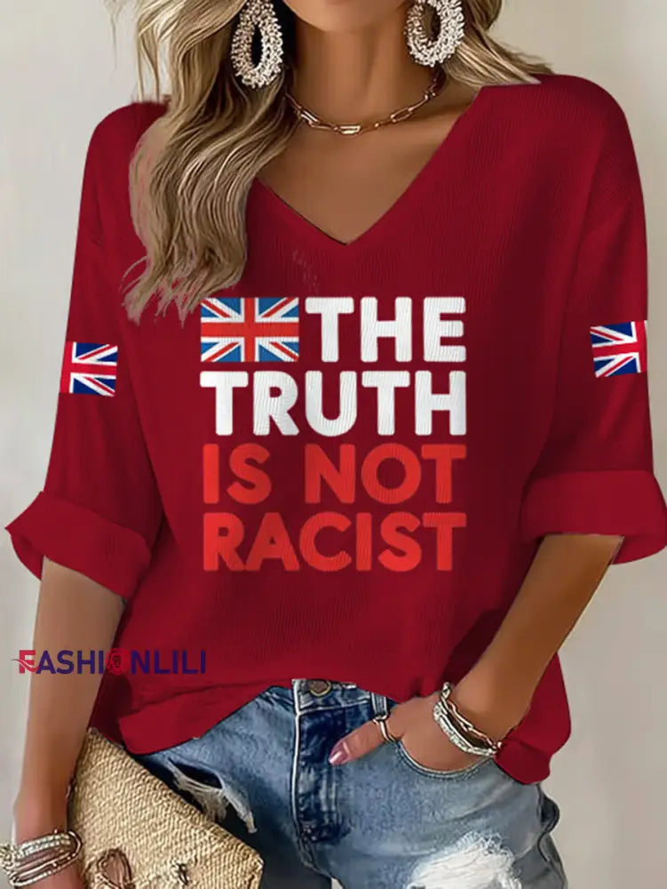 Women’s The Truth Is Not Racist UK Waffle T shirt Wine Red / S