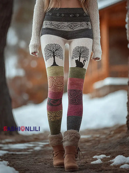 Women’s Tree of Life Cat Print Leggings As picture / S