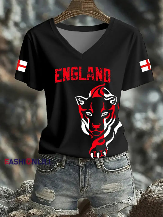 Women’s UK England Football Lover Champion Printed T-shirt Black / S