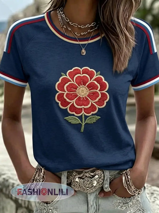 Women’s UK England Tudor Rose Football Lover 2026 Printed T-shirt - Navy Blue / S