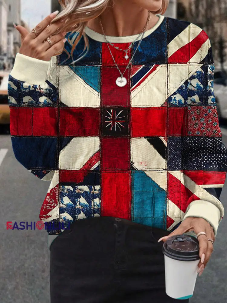 Women’s UK Flag Art Printed Sweatshirt As picture / S