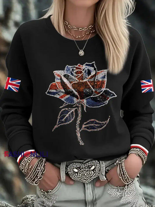 Women’s UK Flag Art Printed Sweatshirt Black / S