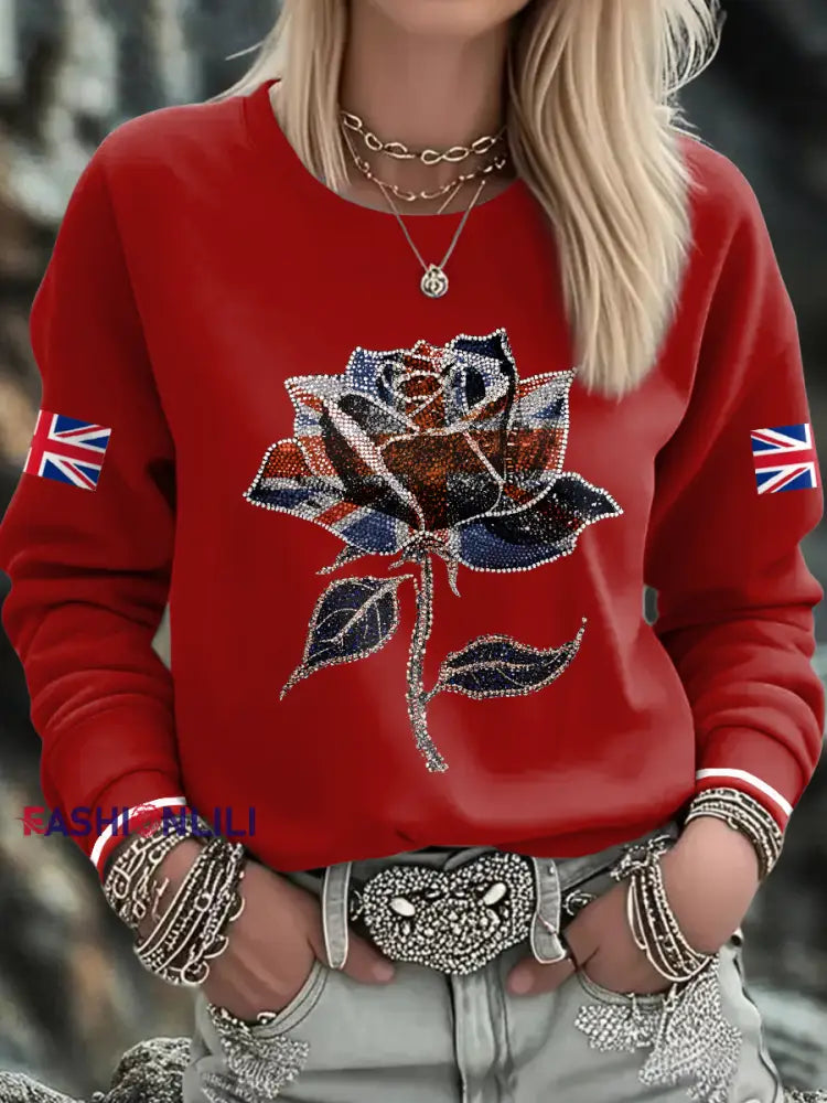 Women’s UK Flag Art Printed Sweatshirt Red / S