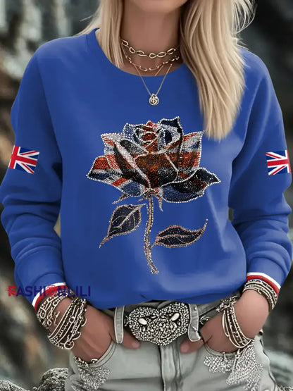 Women’s UK Flag Art Printed Sweatshirt Royal Blue / S