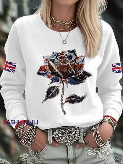 Women’s UK Flag Art Printed Sweatshirt White / S