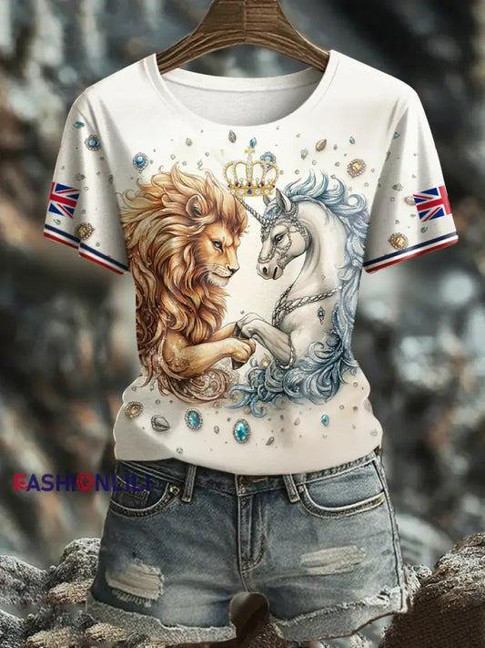 Women’s UK Flag Art Printed T shirt Apricot / S