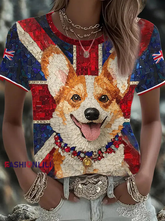 Women’s UK Flag Art Printed T shirt As picture / S