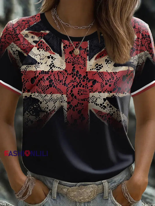 Women’s UK Flag Art Printed T-shirt As picture / S