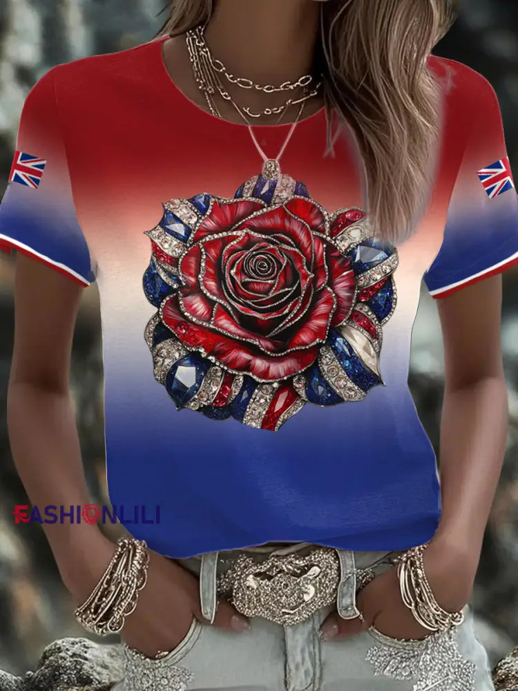 Women’s UK Flag Art Printed T shirt As picture / S