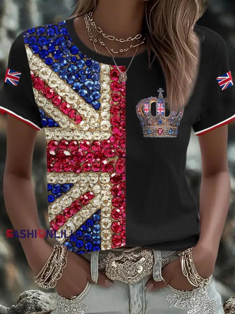 Women’s UK Flag Art Printed T shirt Black / S