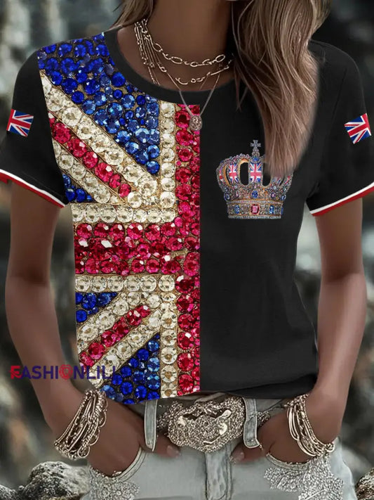 Women’s UK Flag Art Printed T shirt Black / S