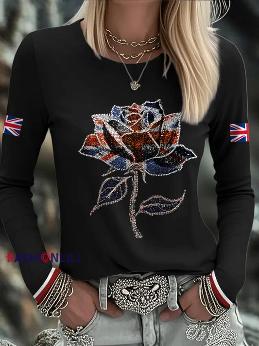 Women’s UK Flag Art Printed T shirt Black / S