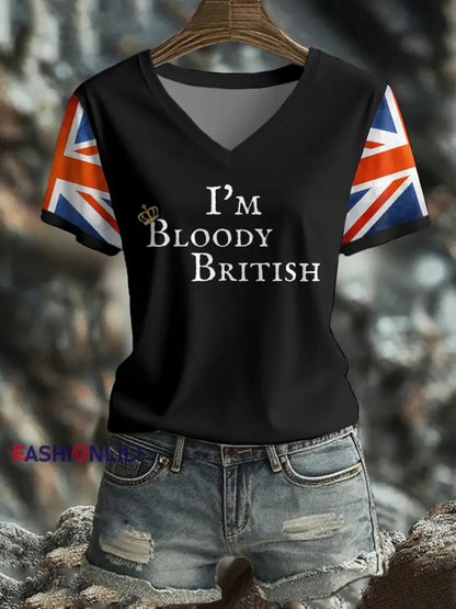 Women’s UK Flag Art Printed T shirt Black / S