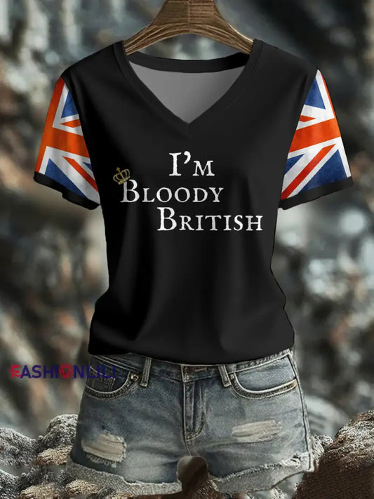 Women’s UK Flag Art Printed T shirt Black / S