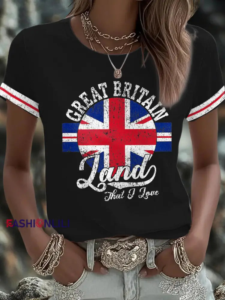 Women’s UK Flag Art Printed T shirt Black / S