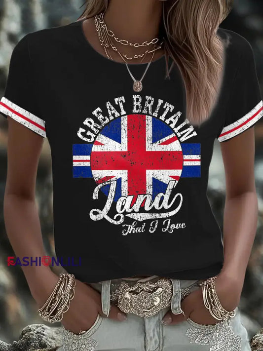 Women’s UK Flag Art Printed T shirt Black / S