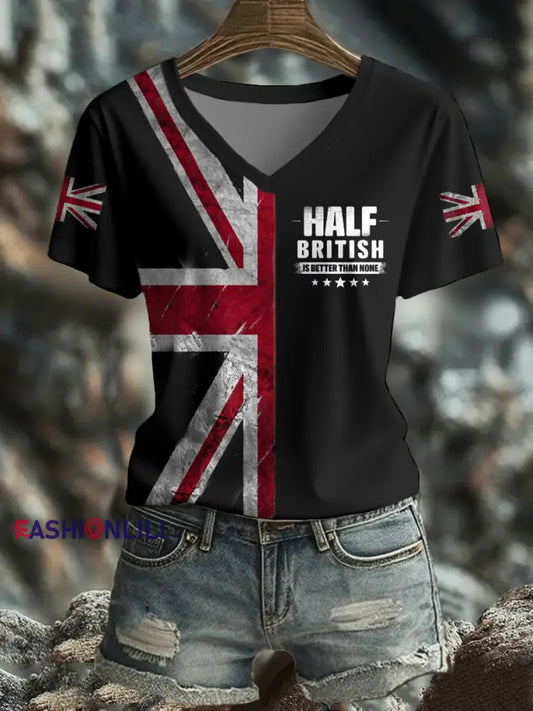 Women’s UK Flag Art Printed T shirt Black / S