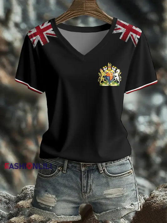 Women’s UK Flag Art Printed T shirt Black / S