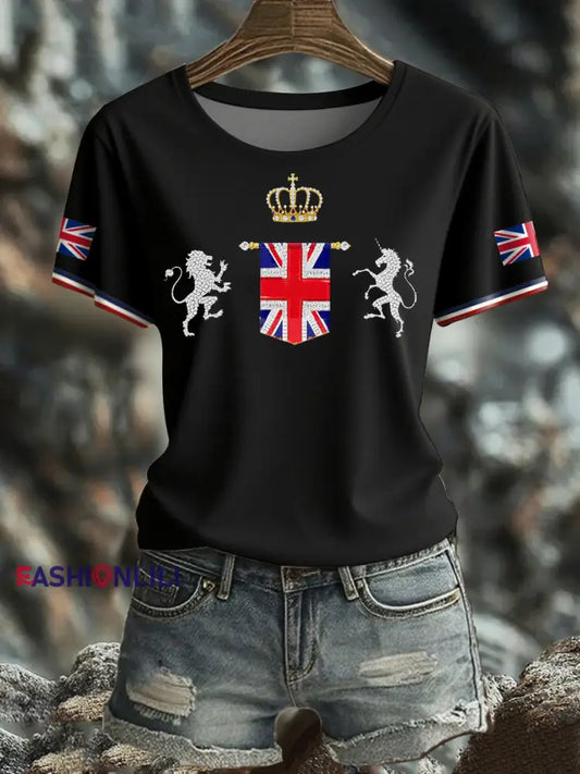 Women’s UK Flag Art Printed T shirt Black / S