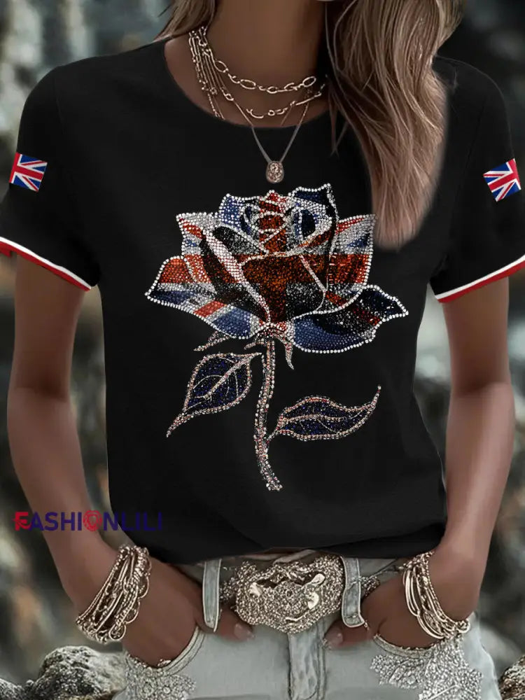 Women’s UK Flag Art Printed T shirt Black / S