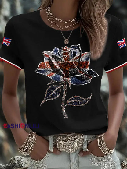 Women’s UK Flag Art Printed T shirt Black / S